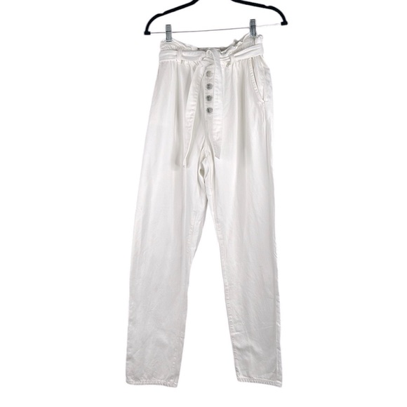 LOFT Denim - LOFT White Paper Bag Waist Front Tie Straight Leg Button Fly Jeans Size Small